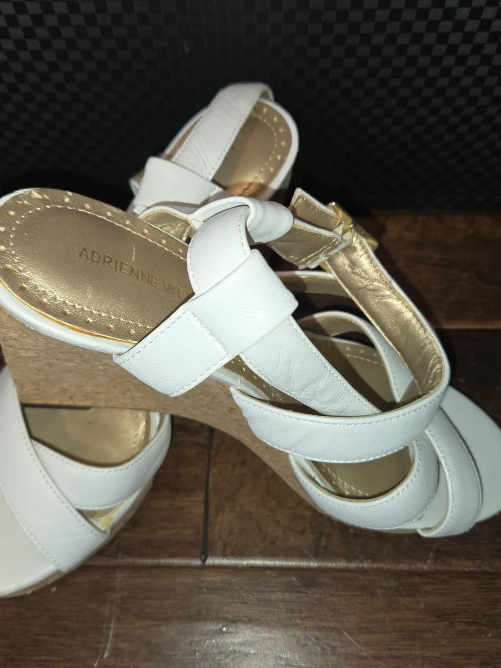 Adrienne Vittadini White Women's Strappy Cork Wedge Sandals